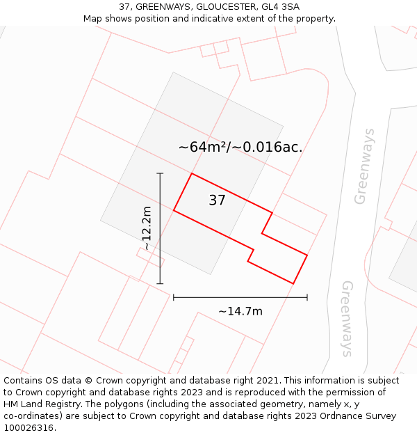 37, GREENWAYS, GLOUCESTER, GL4 3SA: Plot and title map