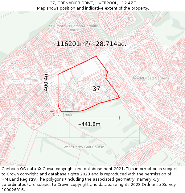 37, GRENADIER DRIVE, LIVERPOOL, L12 4ZE: Plot and title map