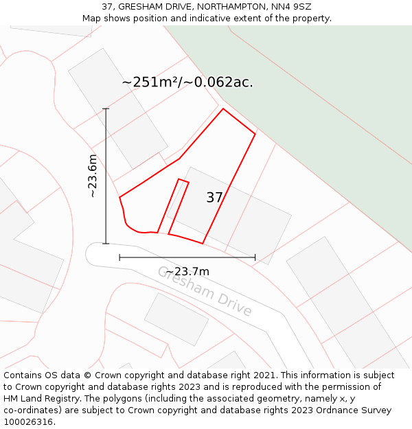37, GRESHAM DRIVE, NORTHAMPTON, NN4 9SZ: Plot and title map