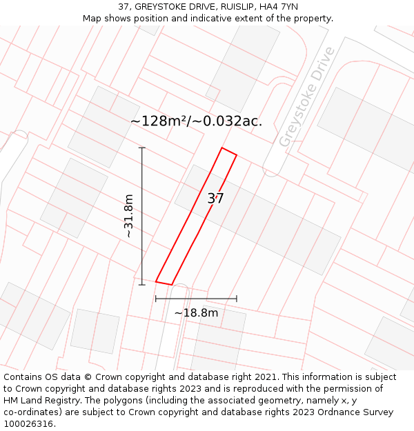 37, GREYSTOKE DRIVE, RUISLIP, HA4 7YN: Plot and title map