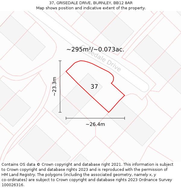37, GRISEDALE DRIVE, BURNLEY, BB12 8AR: Plot and title map