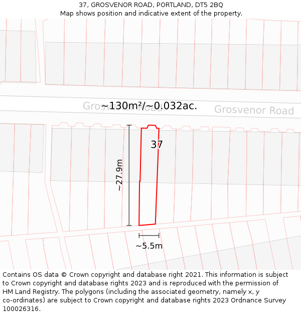 37, GROSVENOR ROAD, PORTLAND, DT5 2BQ: Plot and title map