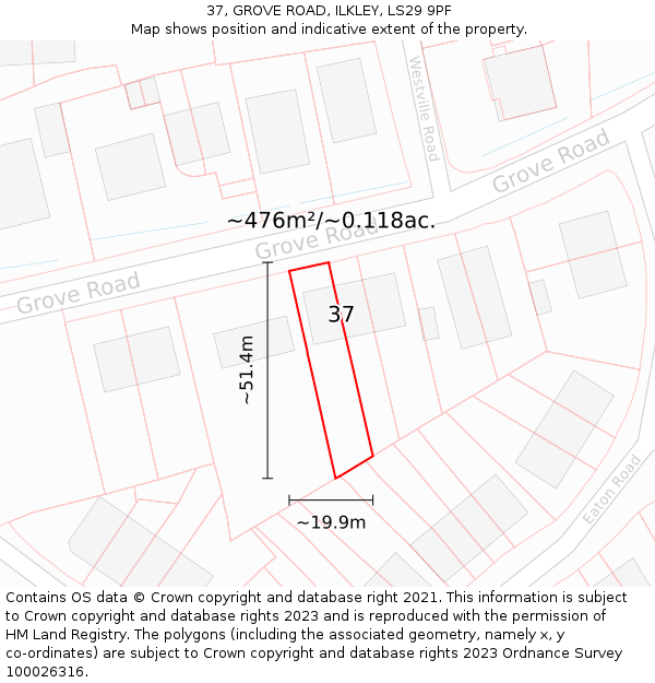 37, GROVE ROAD, ILKLEY, LS29 9PF: Plot and title map