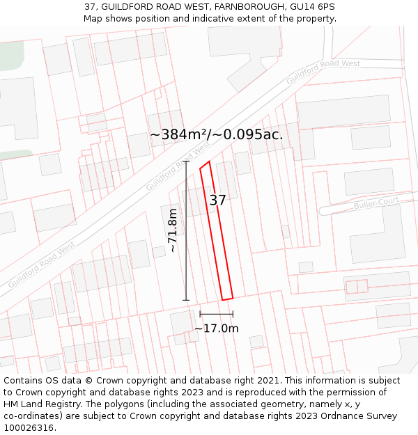 37, GUILDFORD ROAD WEST, FARNBOROUGH, GU14 6PS: Plot and title map