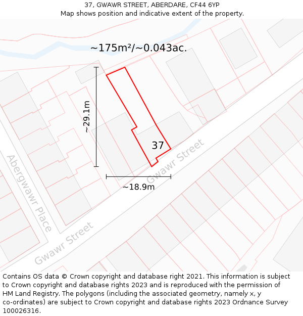 37, GWAWR STREET, ABERDARE, CF44 6YP: Plot and title map