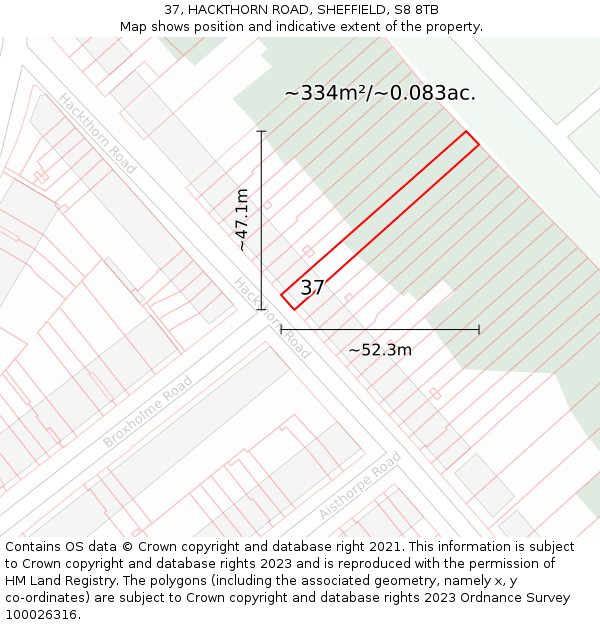 37, HACKTHORN ROAD, SHEFFIELD, S8 8TB: Plot and title map