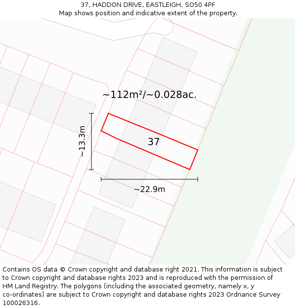 37, HADDON DRIVE, EASTLEIGH, SO50 4PF: Plot and title map
