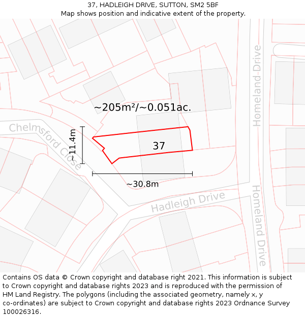 37, HADLEIGH DRIVE, SUTTON, SM2 5BF: Plot and title map
