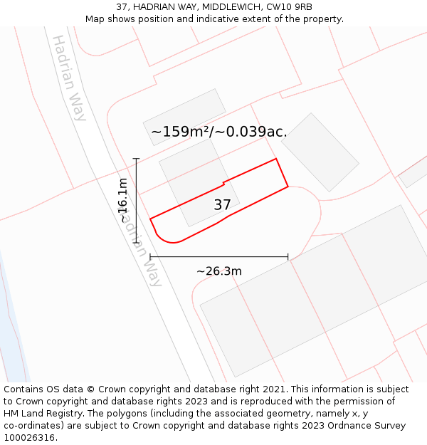 37, HADRIAN WAY, MIDDLEWICH, CW10 9RB: Plot and title map