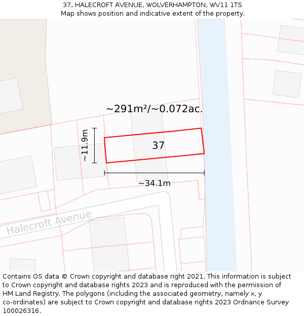 37, HALECROFT AVENUE, WOLVERHAMPTON, WV11 1TS: Plot and title map