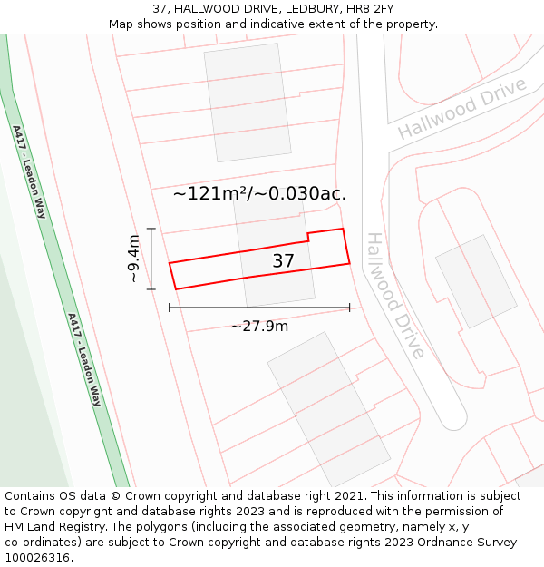 37, HALLWOOD DRIVE, LEDBURY, HR8 2FY: Plot and title map