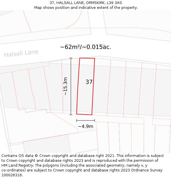 37, HALSALL LANE, ORMSKIRK, L39 3AS: Plot and title map