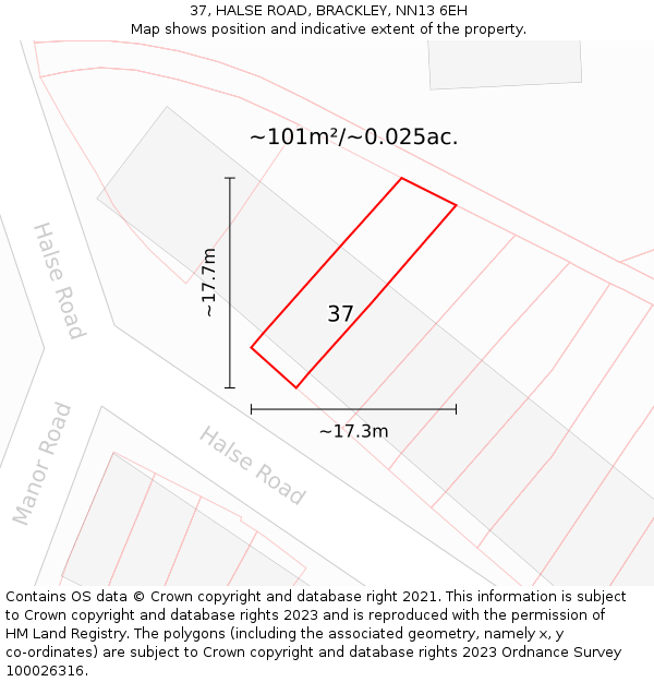 37, HALSE ROAD, BRACKLEY, NN13 6EH: Plot and title map