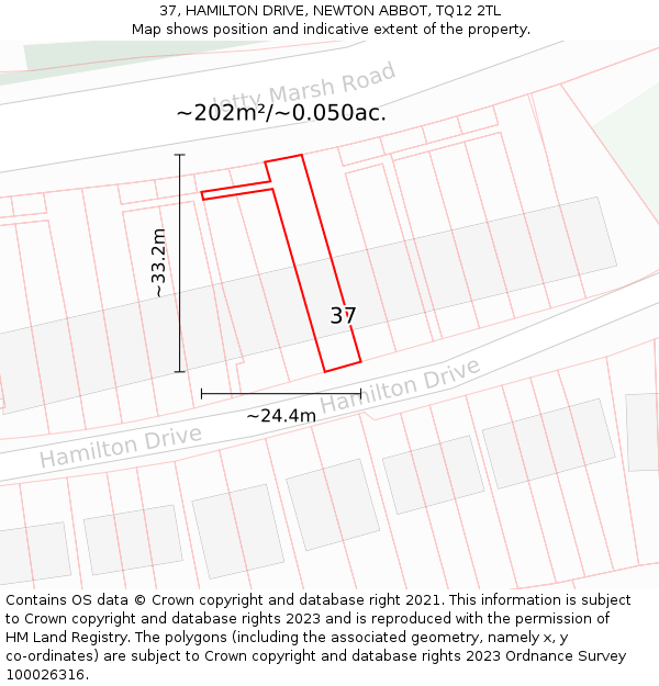 37, HAMILTON DRIVE, NEWTON ABBOT, TQ12 2TL: Plot and title map