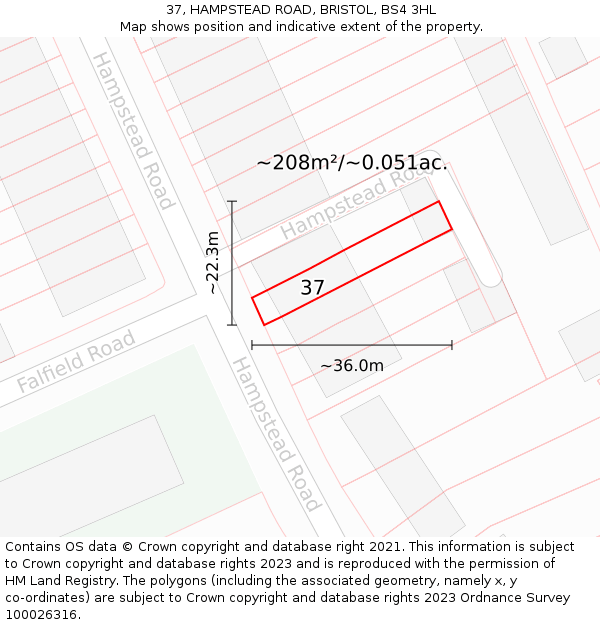 37, HAMPSTEAD ROAD, BRISTOL, BS4 3HL: Plot and title map