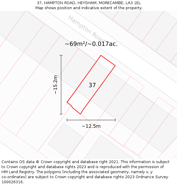 37, HAMPTON ROAD, HEYSHAM, MORECAMBE, LA3 1EL: Plot and title map