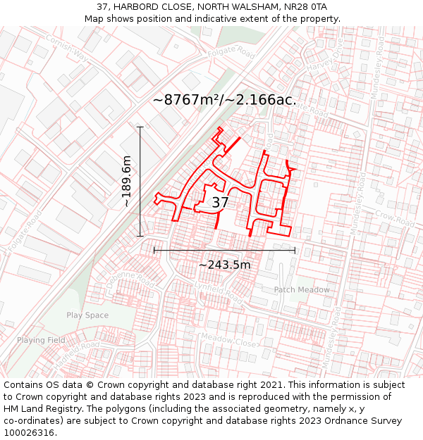 37, HARBORD CLOSE, NORTH WALSHAM, NR28 0TA: Plot and title map