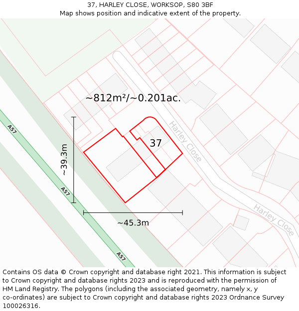 37, HARLEY CLOSE, WORKSOP, S80 3BF: Plot and title map