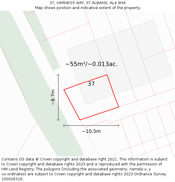 37, HARNESS WAY, ST ALBANS, AL4 9HA: Plot and title map