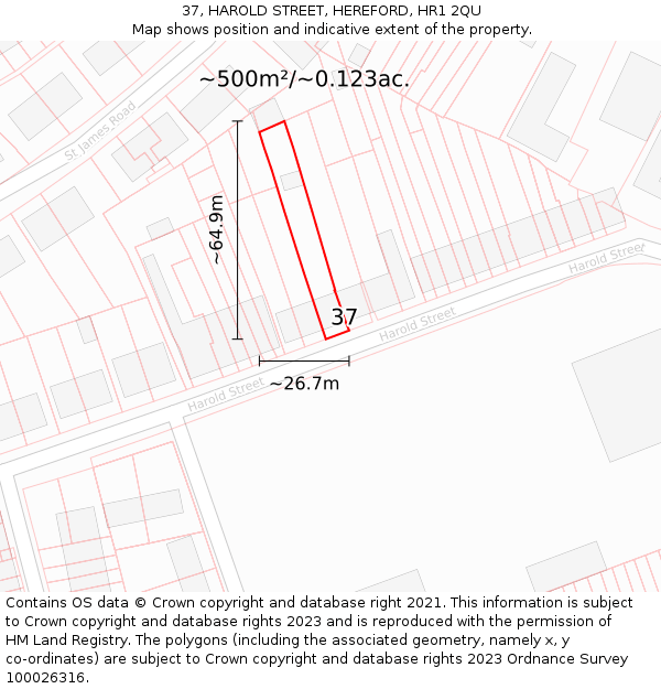 37, HAROLD STREET, HEREFORD, HR1 2QU: Plot and title map