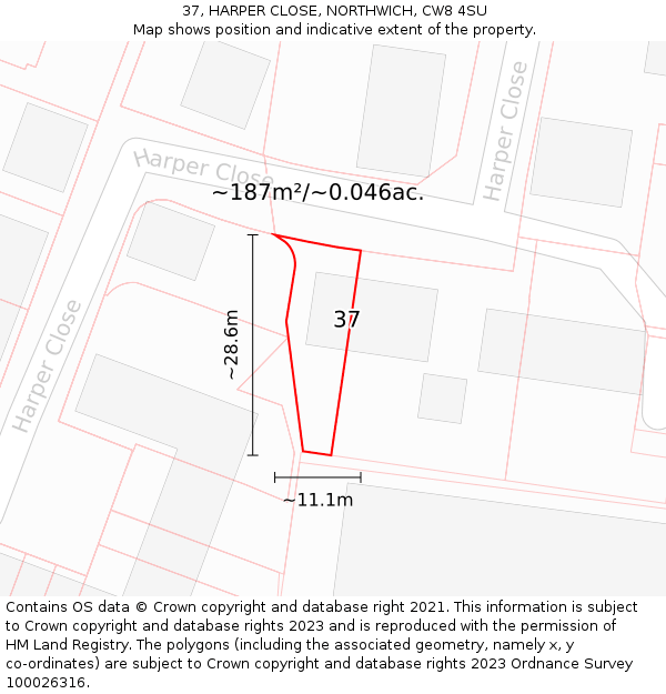 37, HARPER CLOSE, NORTHWICH, CW8 4SU: Plot and title map