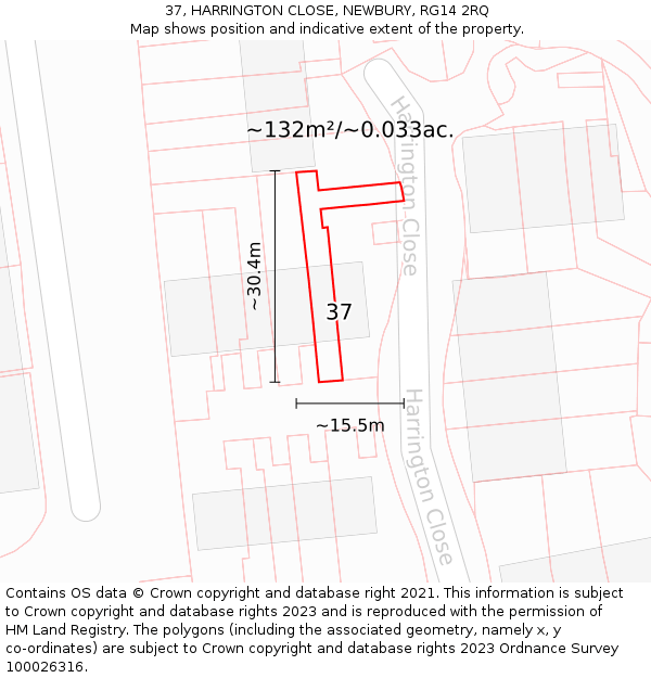 37, HARRINGTON CLOSE, NEWBURY, RG14 2RQ: Plot and title map