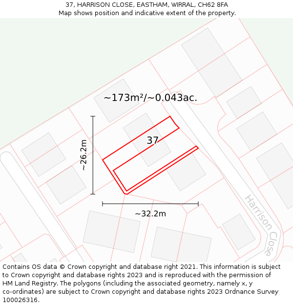 37, HARRISON CLOSE, EASTHAM, WIRRAL, CH62 8FA: Plot and title map