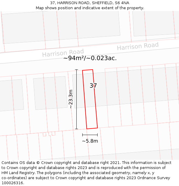 37, HARRISON ROAD, SHEFFIELD, S6 4NA: Plot and title map