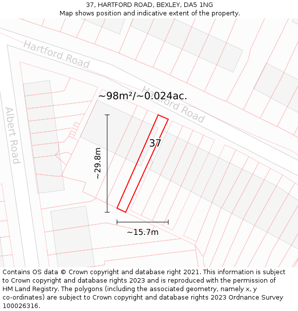 37, HARTFORD ROAD, BEXLEY, DA5 1NG: Plot and title map