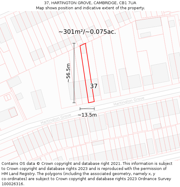 37, HARTINGTON GROVE, CAMBRIDGE, CB1 7UA: Plot and title map