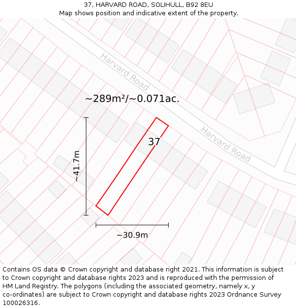 37, HARVARD ROAD, SOLIHULL, B92 8EU: Plot and title map