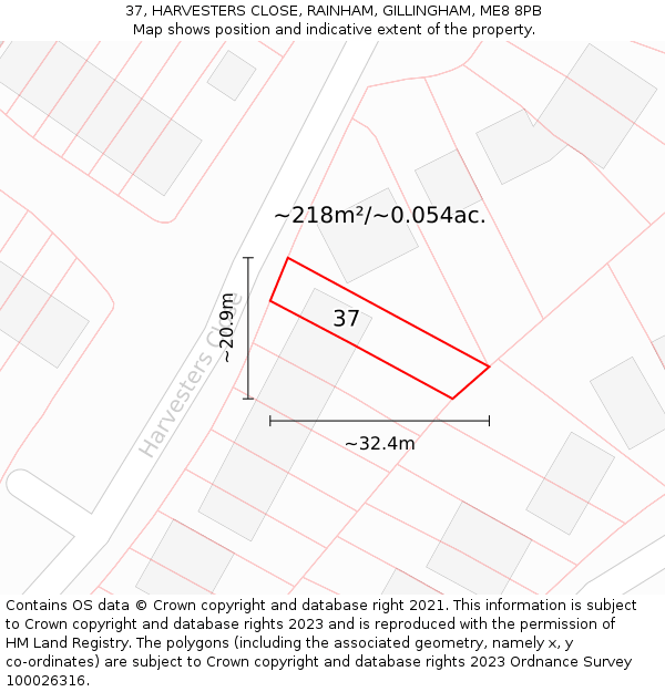 37, HARVESTERS CLOSE, RAINHAM, GILLINGHAM, ME8 8PB: Plot and title map
