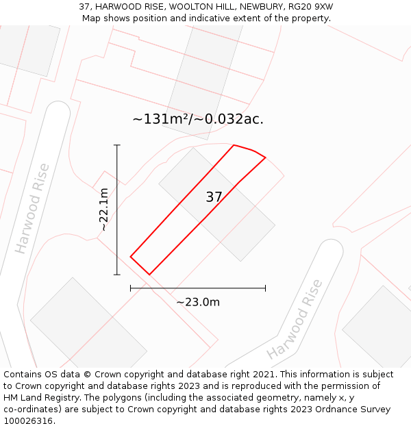 37, HARWOOD RISE, WOOLTON HILL, NEWBURY, RG20 9XW: Plot and title map