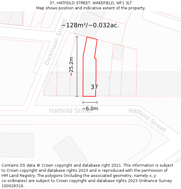 37, HATFEILD STREET, WAKEFIELD, WF1 3LT: Plot and title map