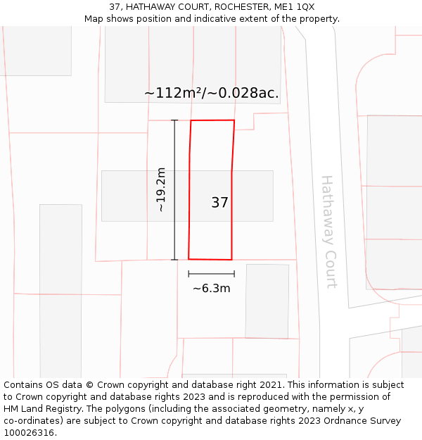 37, HATHAWAY COURT, ROCHESTER, ME1 1QX: Plot and title map