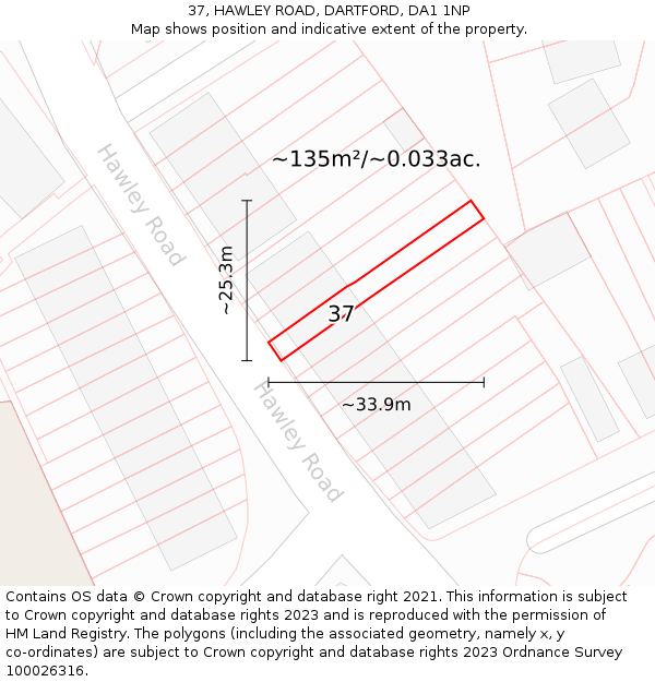 37, HAWLEY ROAD, DARTFORD, DA1 1NP: Plot and title map