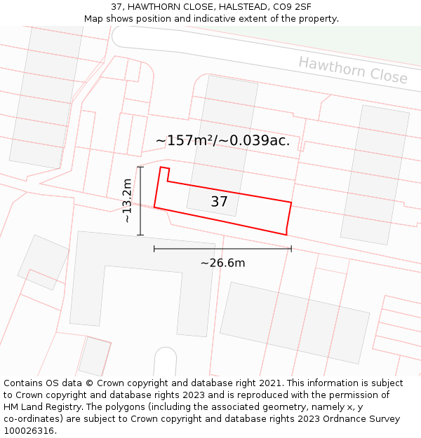 37, HAWTHORN CLOSE, HALSTEAD, CO9 2SF: Plot and title map