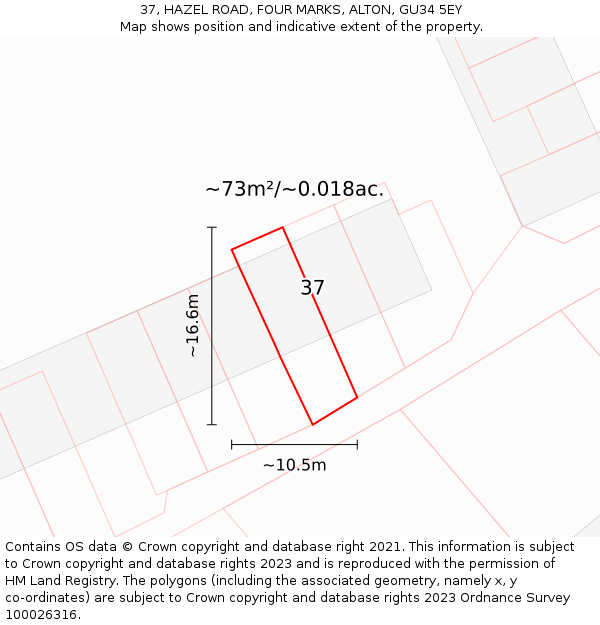 37, HAZEL ROAD, FOUR MARKS, ALTON, GU34 5EY: Plot and title map