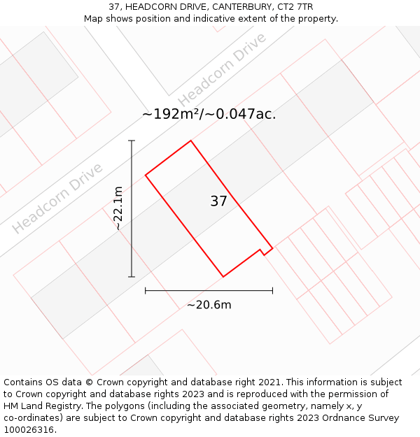 37, HEADCORN DRIVE, CANTERBURY, CT2 7TR: Plot and title map