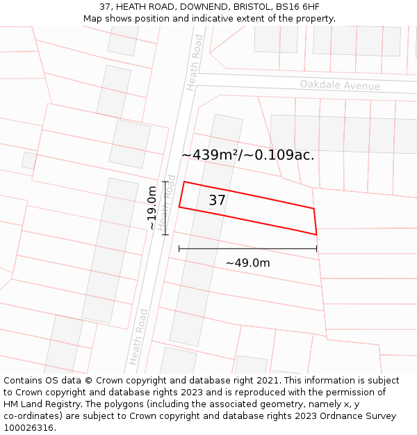 37, HEATH ROAD, DOWNEND, BRISTOL, BS16 6HF: Plot and title map