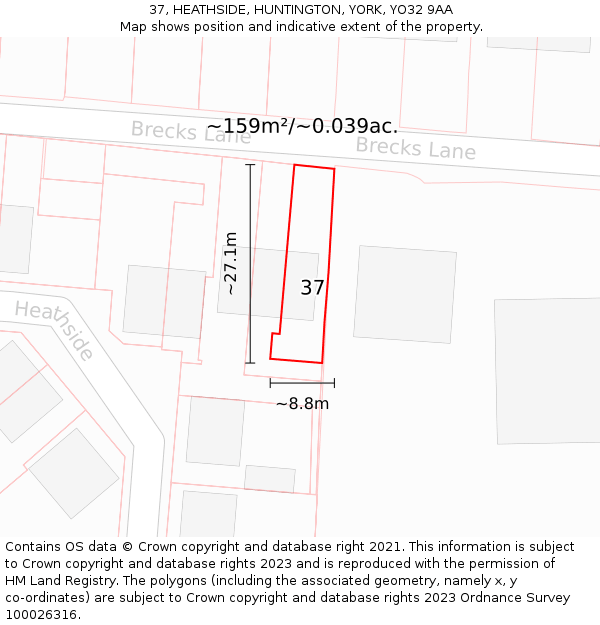37, HEATHSIDE, HUNTINGTON, YORK, YO32 9AA: Plot and title map
