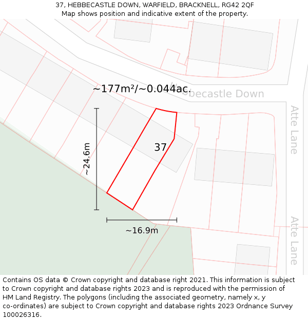 37, HEBBECASTLE DOWN, WARFIELD, BRACKNELL, RG42 2QF: Plot and title map
