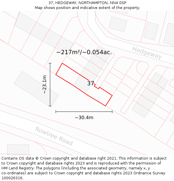 37, HEDGEWAY, NORTHAMPTON, NN4 0SP: Plot and title map