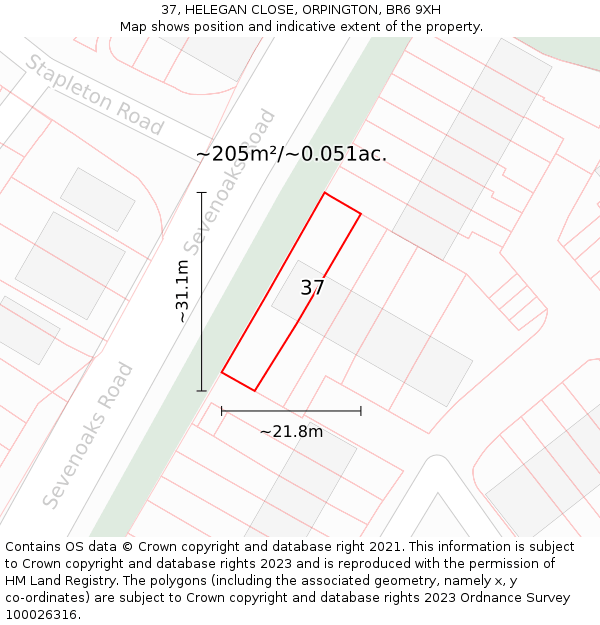 37, HELEGAN CLOSE, ORPINGTON, BR6 9XH: Plot and title map