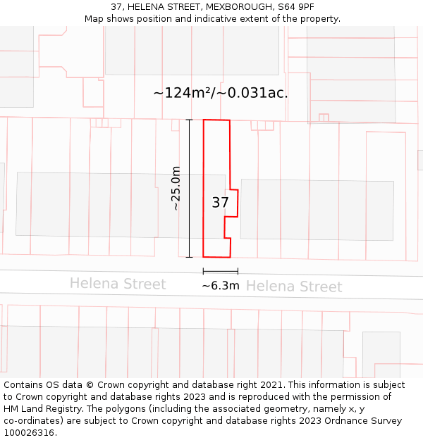 37, HELENA STREET, MEXBOROUGH, S64 9PF: Plot and title map