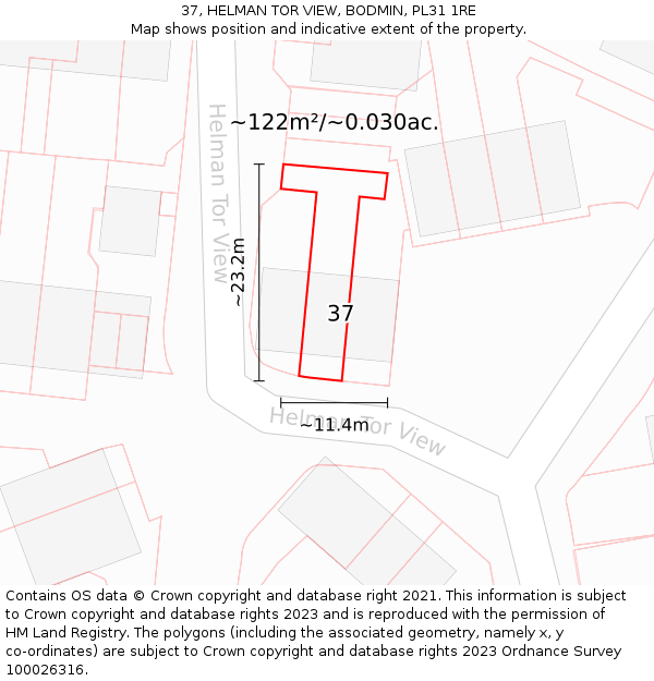 37, HELMAN TOR VIEW, BODMIN, PL31 1RE: Plot and title map