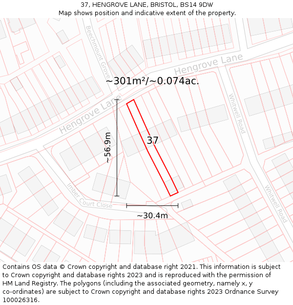 37, HENGROVE LANE, BRISTOL, BS14 9DW: Plot and title map