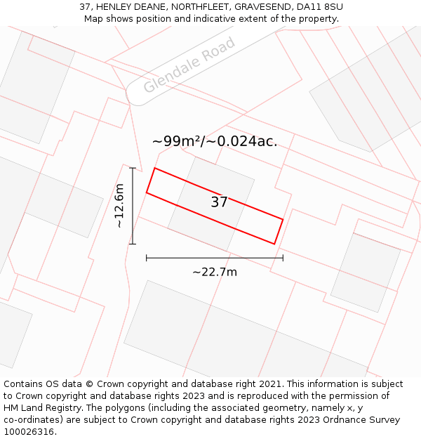 37, HENLEY DEANE, NORTHFLEET, GRAVESEND, DA11 8SU: Plot and title map