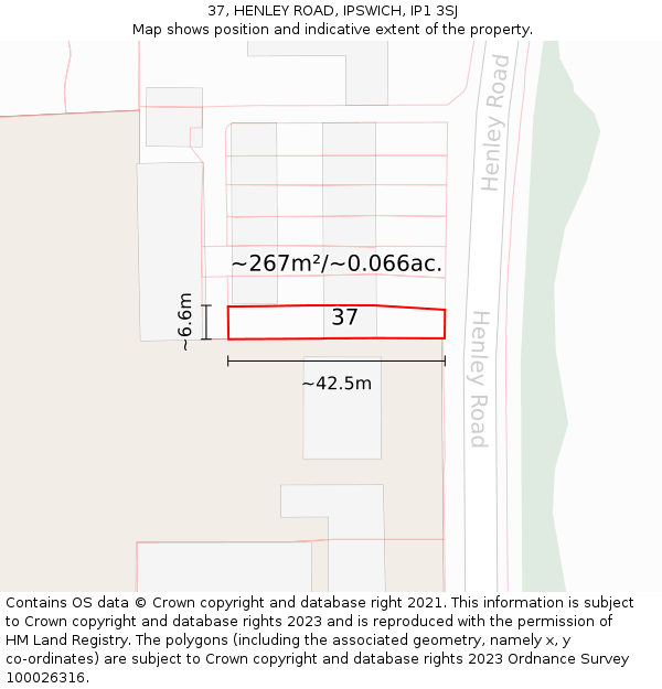 37, HENLEY ROAD, IPSWICH, IP1 3SJ: Plot and title map