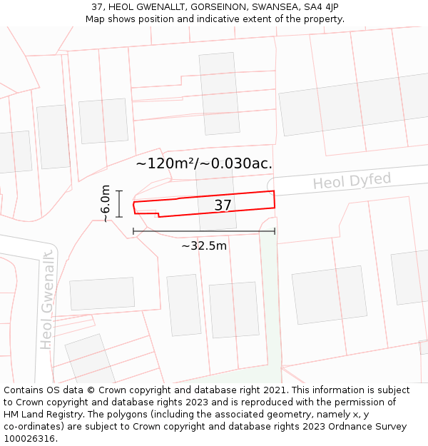 37, HEOL GWENALLT, GORSEINON, SWANSEA, SA4 4JP: Plot and title map